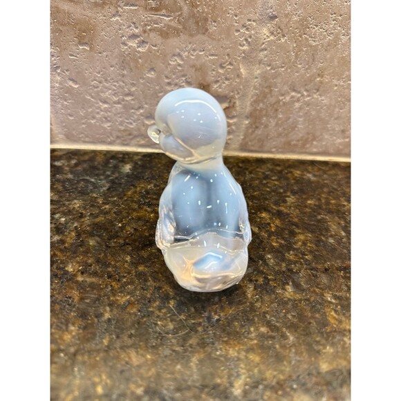 Fenton Art Glass Duck French White Opalescent to Clear Glass Etched Logo EUC - Picture 5 of 8